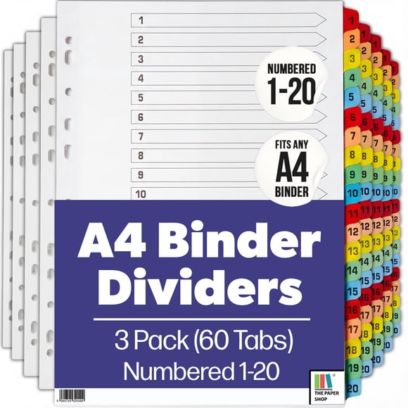Separadores de carpeta A4 The Paper Shop – Pack de 3 (60 pestañas)