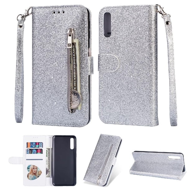 Funda para FOXDOCK Elegante funda Samsung Galaxy A50s Glitter con cremallera-Ideal para el uso diario