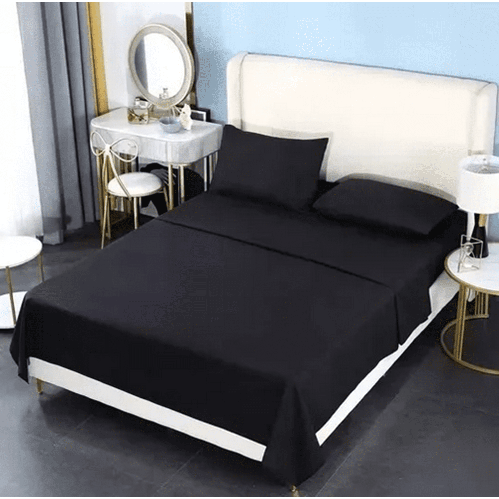 Genérico - Juego Sabana 200 Hilos 2 Plazas 4 Piezas Color Negro