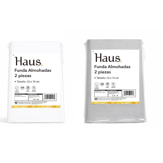 Set De 2 Fundas De Almohada Sólidas 144 Hilos 50x70 Cm Haus