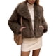 thumbnail image 2 of INSPIRE CHIC Abrigos de Piel Sintética para Mujer Mangas Largas Peludas Cuello con Solapa Forro Suave Sobredimensionado con Bolsillos Chaquetas de Invierno Cálidas Marrón Grande, 2 of 6