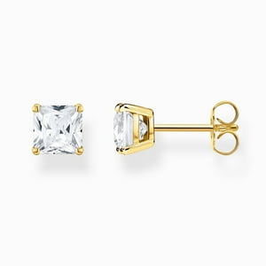Aros Paris Jewelry 18K Yellow Gold White Sapphire 3 Ct Square Stud