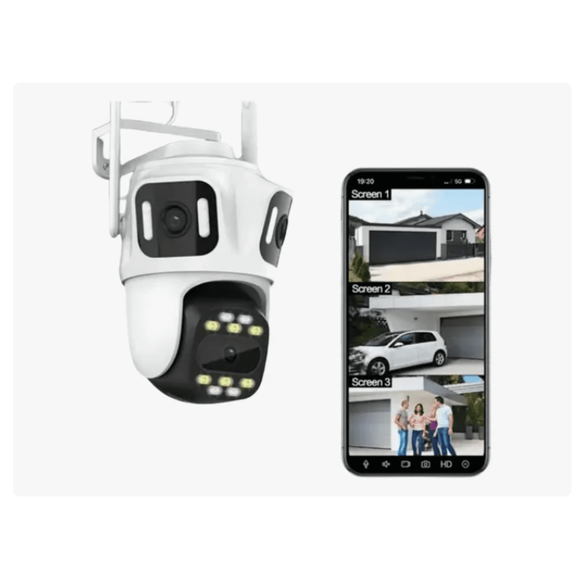 Bienok - Cámaras De Seguridad Exterior Wifi 360° 3 Lentes 3 Pantalla