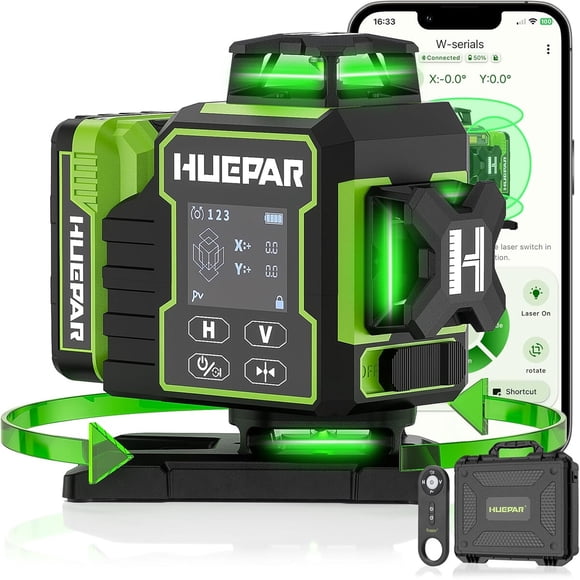 Nivel Laser Huepar W04CG 4x360 Verde Bluetooth Autonivelante