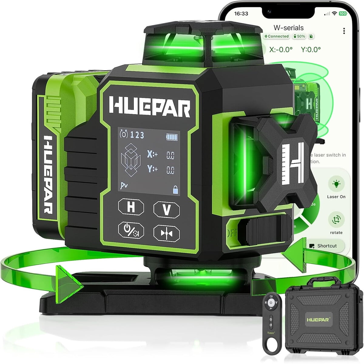 Nivel Laser Huepar W04cg 4x360 Verde Bluetooth Autonivelante