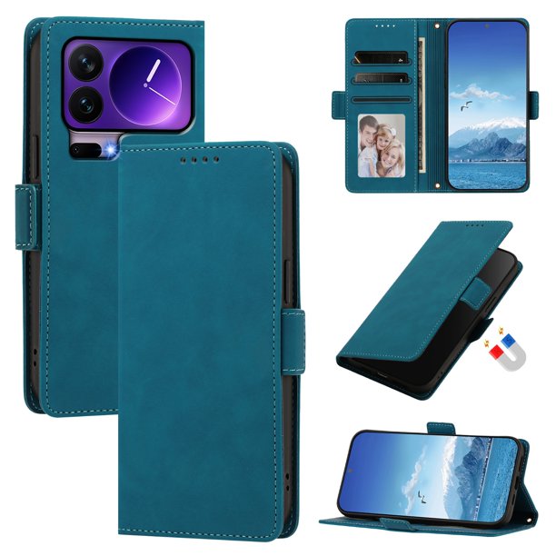 Funda Billetera Delgada para Xiaomi 17 Pro con Ranuras y Soporte Azul lago