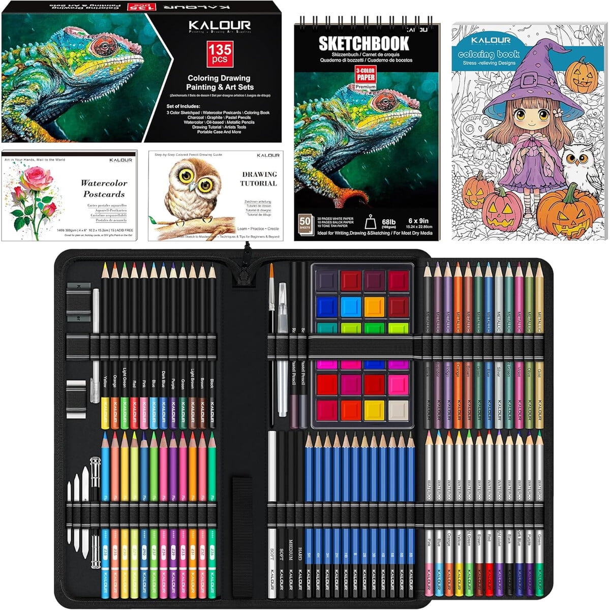 Set De Dibujo Kalour 135 Piezas Kit Artastico Multicolor