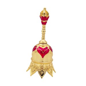 Magideal - Campana De Mano Decorativa, Campana De Cena, Patrón De Loto, Decoración Del Hogar, Artesanías Versátiles, Adorno Colgante Retro Para Aula, Restaurante Oro Rojo