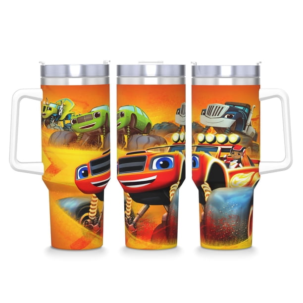 Blaze y las Máquinas Monstruo Vaso aislado de acero inoxidable con asa, diseño temático, regalo para familia, amigos y fans; incluye pajita y encaja en el portavasos estándar, 40 oz
