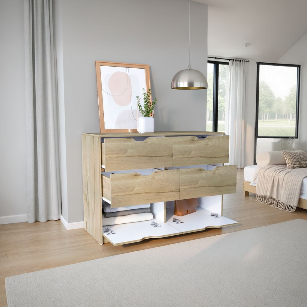 Tuhome - Comoda 4 Cajones Basilea 77,6x107,1x41,6 Cm Duna Y Blanco