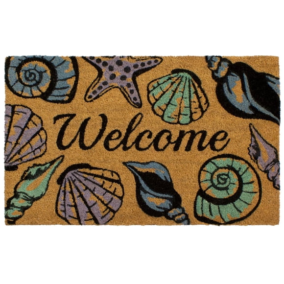 Felpudo Storm Stopper 46x71 cm, estampado de conchas, fibra de coco y antideslizante