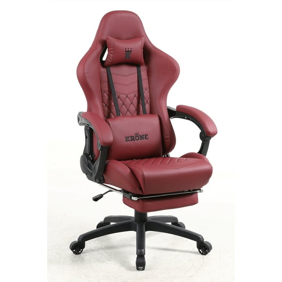 Silla Gamer Escritorio Oficina Krone XL Masajeador y Apoyapiés - Burdeo