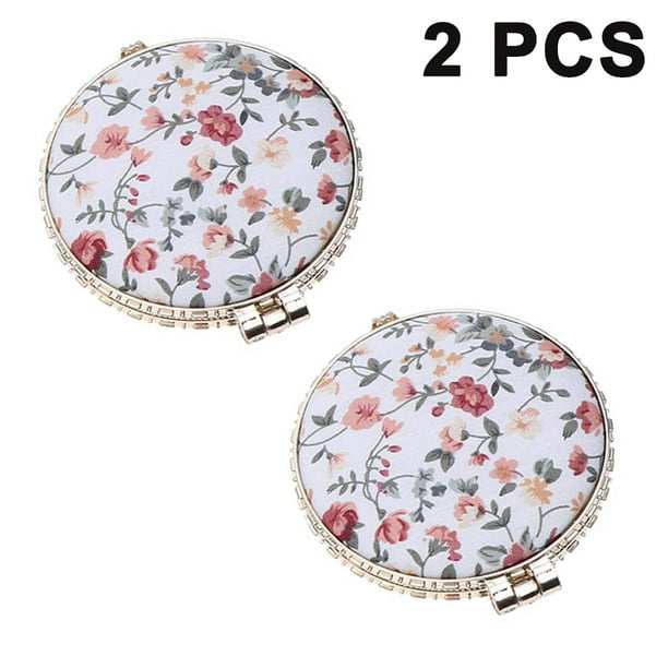Espejo compacto portátil de 2 piezas, espejo cosmético de dos caras, retro, pequeño, espejo cosmético, espejo de maquillaje plegable de dos caras.