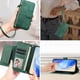 thumbnail image 4 of Funda tipo cartera para Ulefone Note 14 con bolsillo con cremallera, tarjetero, soporte, correa para la muñeca y tapa de cuero verde, 4 of 5