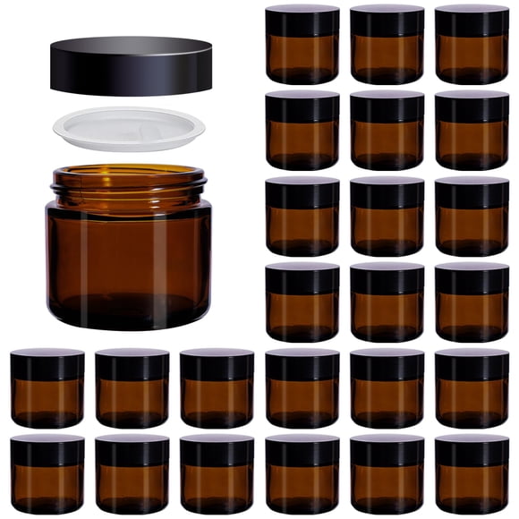 Frascos de vidrio Galssmagic Amber de 60 ml con forros y tapas negras, paquete de 24