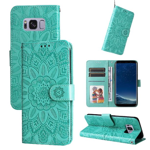 Funda tipo cartera FOXDOCK para Samsung Galaxy S8 , diseño girasol en relieve, cuero PU, cierre magnético, soporte y tarjetero