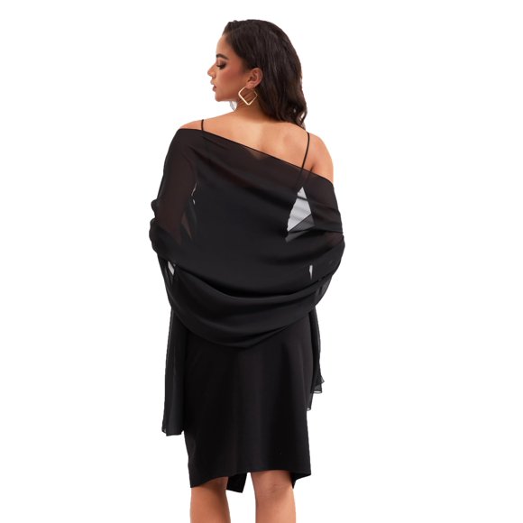 Chal Baoqiya 200 cm × 48 cm de Chiffón Negro – Envoltorio de Noche