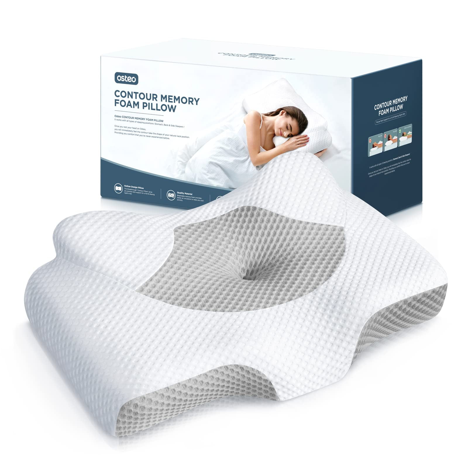 Osteo Bi-flex - Almohada Cervical Osteo Hollow De Espuma Viscoelástica Para Aliviar El Dolor De Cuello