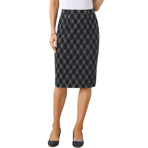 INSPIRE CHIC Faldas Midi a Cuadros para Mujeres de Cintura Alta hasta la Rodilla 2025 Faldas Lápiz Casual Ajustadas XL Negro