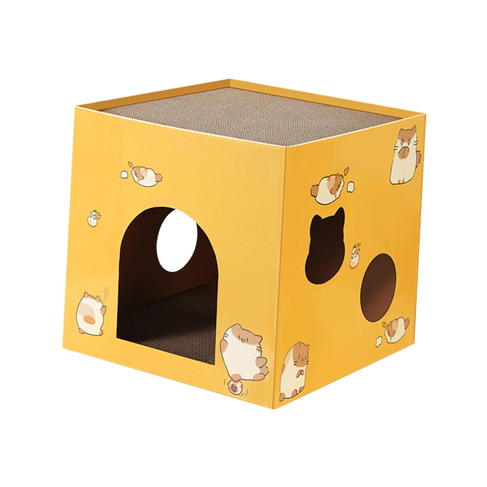 Ioensy - Caja Para Gatos Cama Para Gatos Caja De Cartón Corrugado Para Gatos Para Interiores Animales Pequeños Conejo Amarillo S
