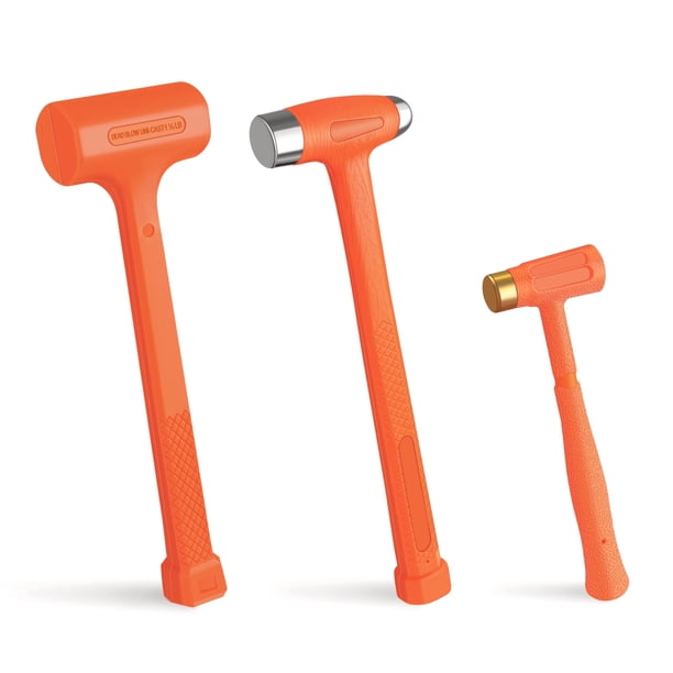 Juego de 3 martillos C&T: martillo de impacto sin rebote 0,68 kg, martillo de cabeza de latón 340 g y martillo de bola 450 g