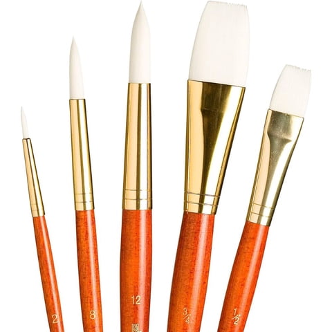 Set 5 Pinceles Princeton Mango Corto Pelo Taklon Blanco (2)