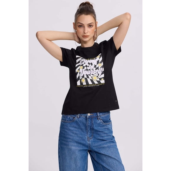Polera Mujer Básica Print Negro - ll