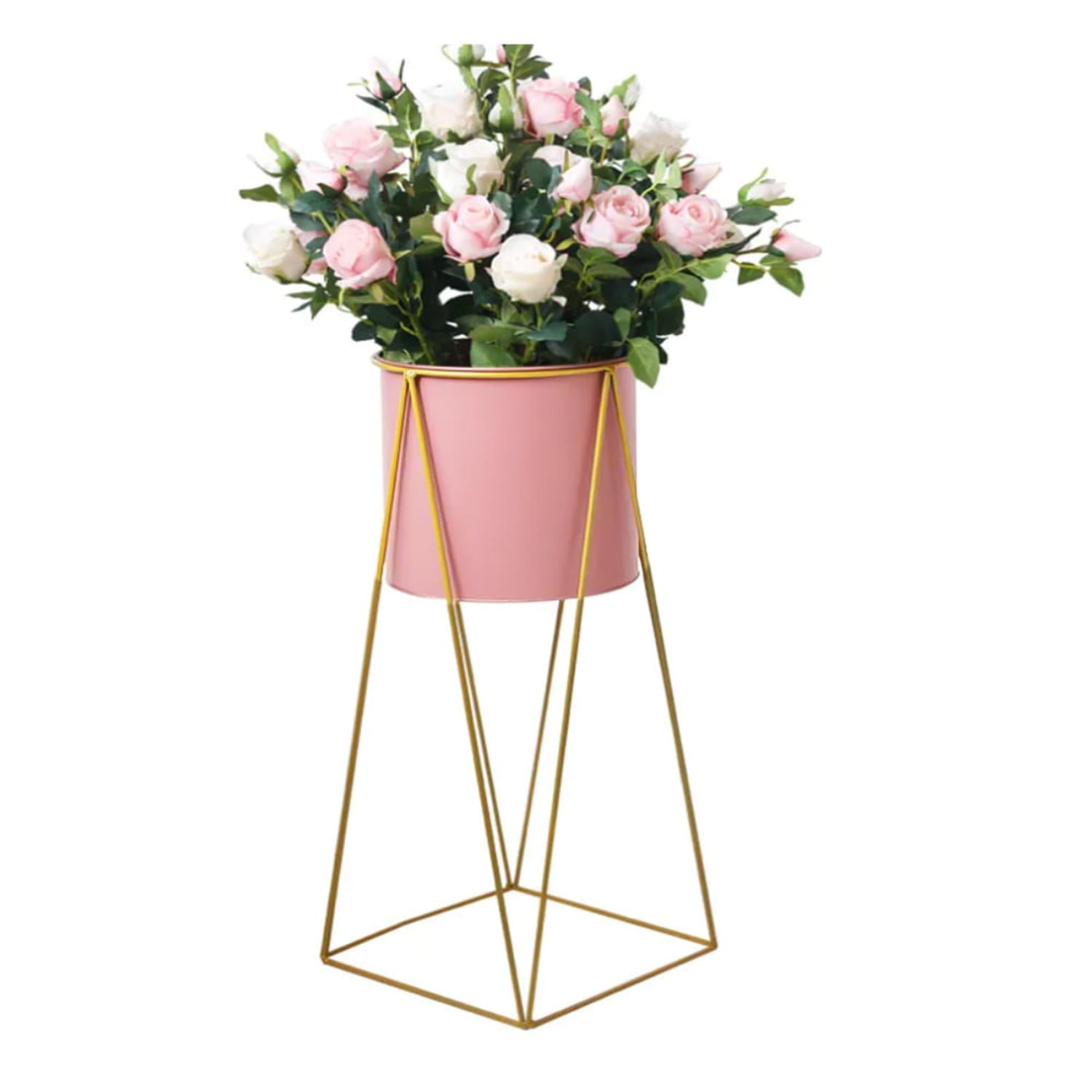 Fliperex - Porta Macetero Pedestal Maceta Plantas Rosado Dorado Rosa