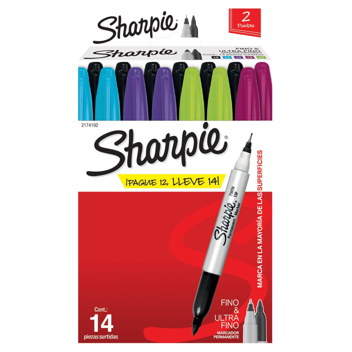 Marcador Sharpie Doble Punta Fina-ultrafina Surtido Set 12+2