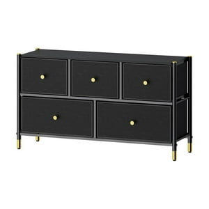 Topmarket - Cajonera Comoda 5 Cajones Estructura Metalica Eco Cuero Negro