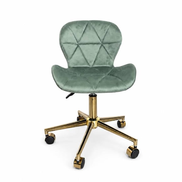 Silla de Escritorio Verde Giratoria Ajustable Tapizada en Felpa con Base Dorada
