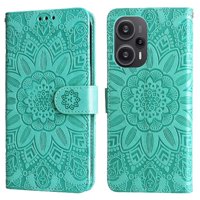 Funda Tipo Cartera Foxdock Para Xiaomi Poco F5 , Diseño Girasol En Relieve, Cuero Pu, Cierre Magnético, Soporte Y Tarjetero
