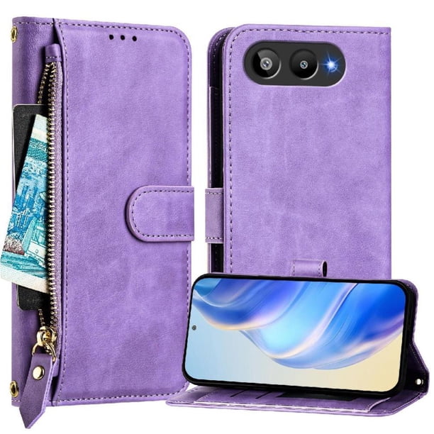 Funda Billetera Cremallera para BLU G95 con Porta Tarjetas, Soporte y Correa Morado