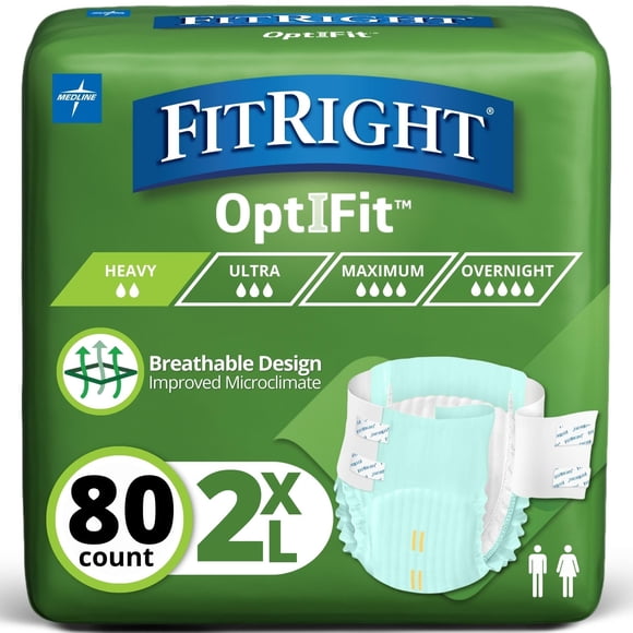 Pañales para adultos FitRight OptiFit extra pesados, 2XL, 60-70 pulgadas, 80 unidades