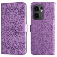 Funda Tipo Cartera Foxdock Para Oppo Reno 13F , Diseño Girasol En Relieve, Cuero Pu, Cierre Magnético, Soporte Y Tarjetero