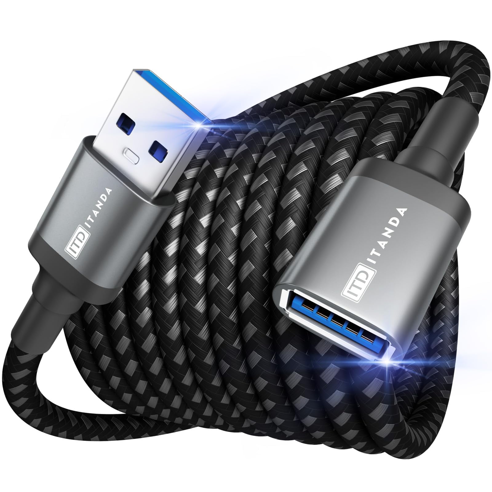 Cable De Extensión Usb Itd Itanda 3.0 Tipo A M/f, 3 M, Trenzado De Nailon