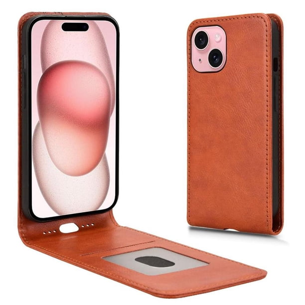 Funda tipo folio para iPhone 15 con soporte magnético y protección para la cámara Marrón
