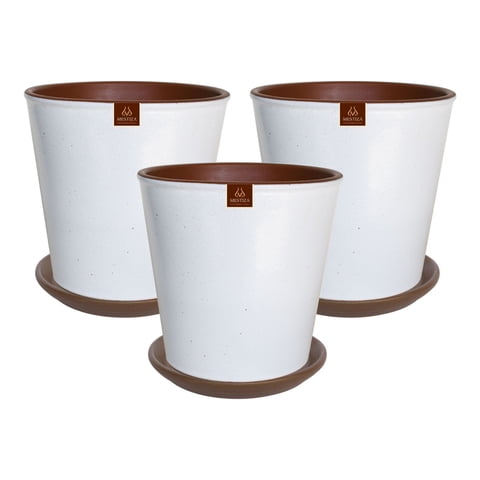 Pottery - Set De 3 Macetas Zaia 20 Cm Blanco Matte Y Sus Platos