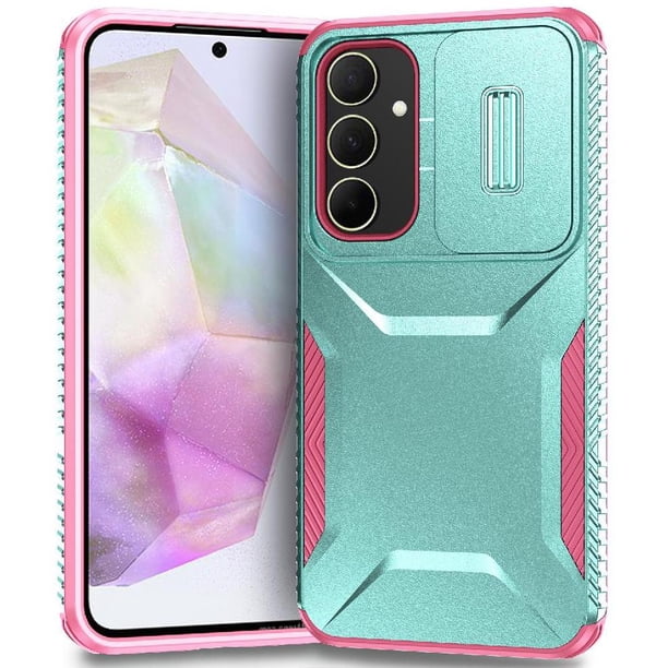 Funda Resistente para Samsung Galaxy A35 5G con Tapa Deslizante y Protección Militar Verde