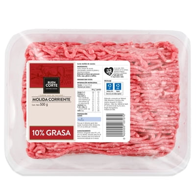 Carne Molida De Vacuno 10% Grasa Bandeja 500 Gr El Buen Corte
