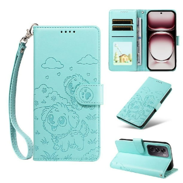 Funda Billetera FOXDOCK Compatible con OPPO Reno 12 Pro 5G, Diseño Perrito Tierno, Ranuras para Tarjetas y Soporte Plegable