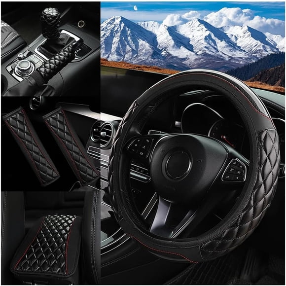 Set Accesorios Auto SWPHRT Cuero Universal Funda Volante