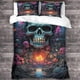 thumbnail image 3 of Juego De Ropa De Cama Con Calaveras Y Flores Funda Nórdica Para Impresión 3d 3 Piezas Suave Y Transpirable Funda De Edredón Con Esqueleto Malvado Y Fundas De Almohada, 3 of 3