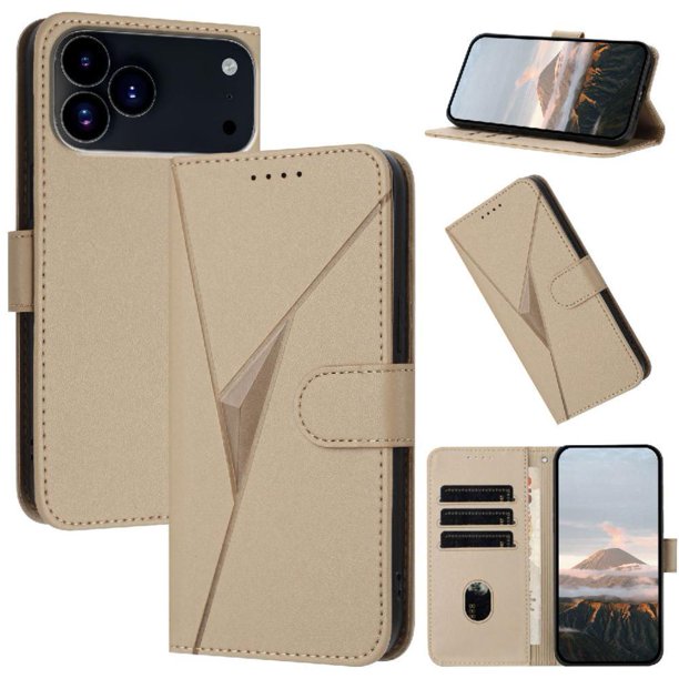 Funda Cartera Fibra de Carbono para iPhone 17 Pro Max con Soporte y Cierre Magnético Oro
