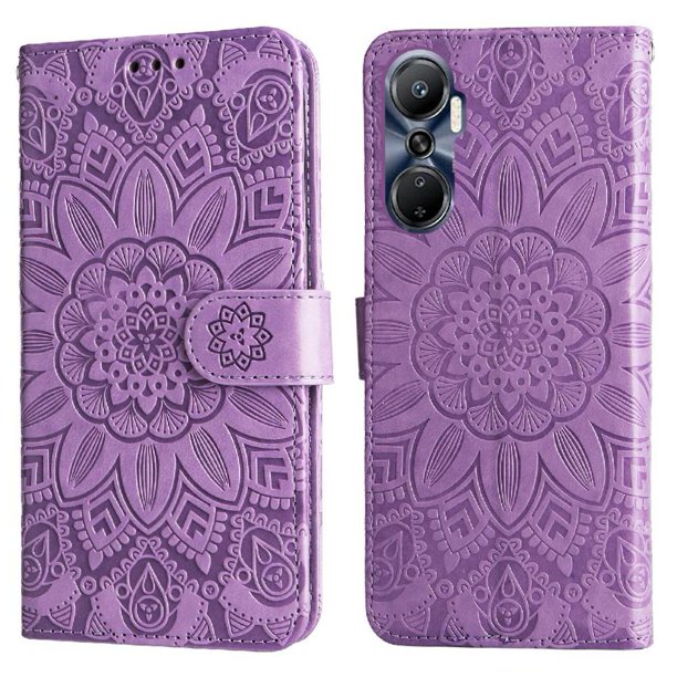 Funda tipo cartera FOXDOCK para Infinix Hot 20 4G , diseño girasol en relieve, cuero PU, cierre magnético, soporte y tarjetero