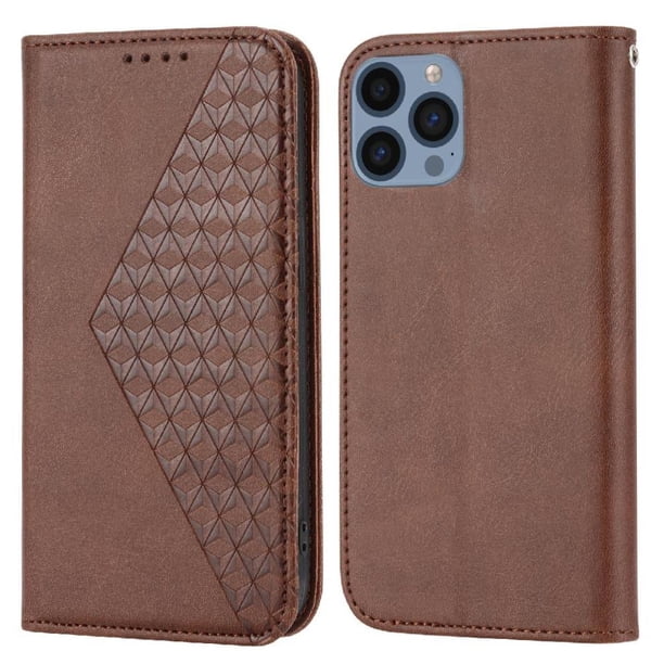 Funda Flip FOXDOCK para iPhone 12 , Estilo Billetera con Diseño Rombo, Correa de Mano y Soporte, Uso Diario