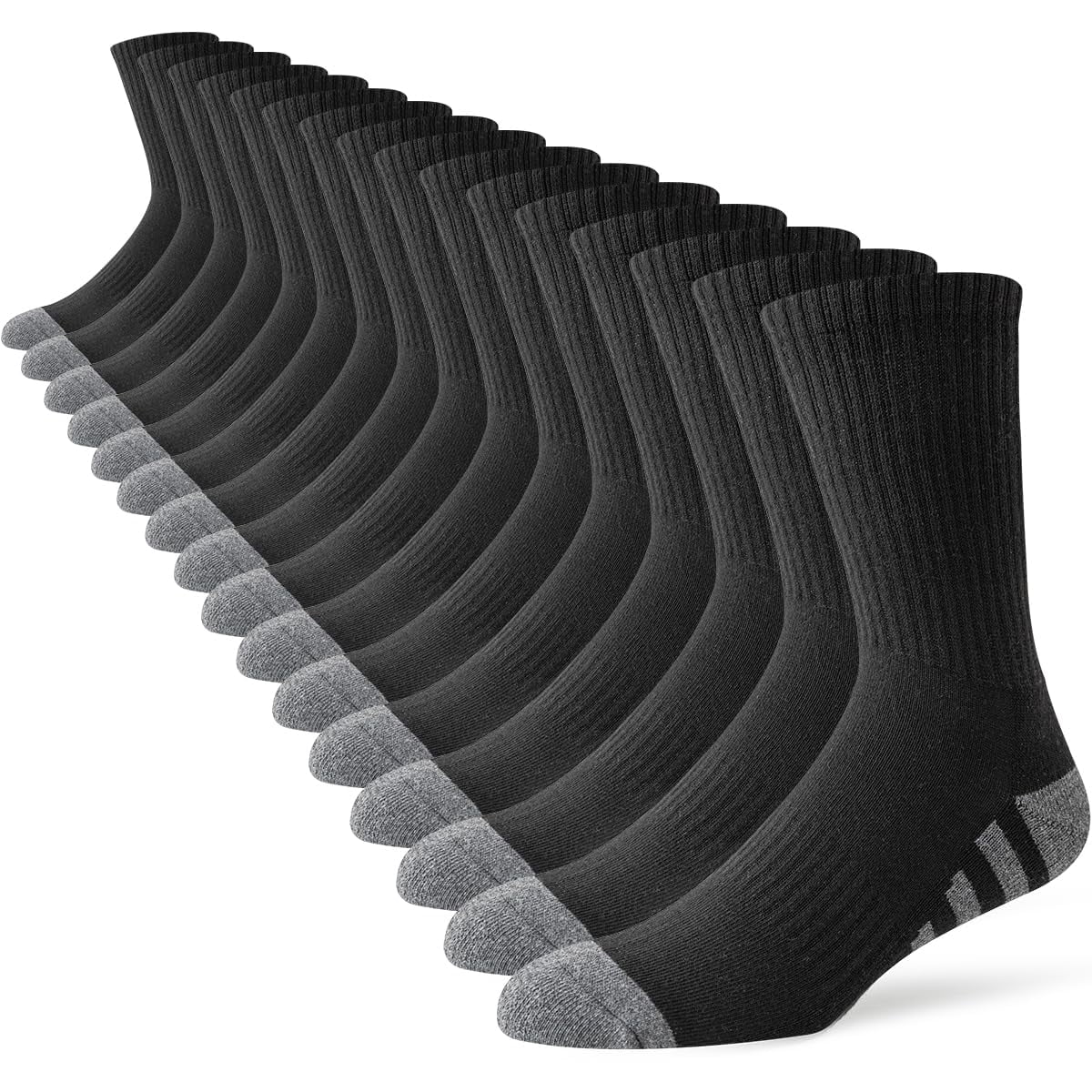 Calcetines Acolchados Joynée Crew Work Para Hombre, 8 Pares, Negros, Tallas 10-13