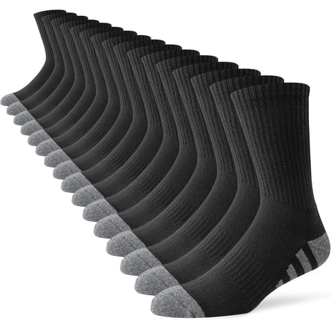 Calcetines Acolchados Joynée Crew Work Para Hombre, 8 Pares, Negros, Tallas 10-13