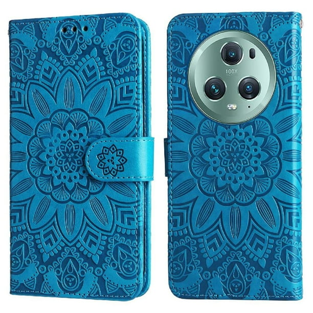 Funda tipo cartera FOXDOCK para Honor Magic 5 Pro , diseño girasol en relieve, cuero PU, cierre magnético, soporte y tarjetero