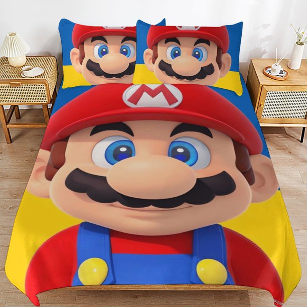 Super Mario Bed Duvet Cover Microfiber Bedding Sets 3D Printed Lightweight 3 Piece Comforter Sets for Kids Boys Girls